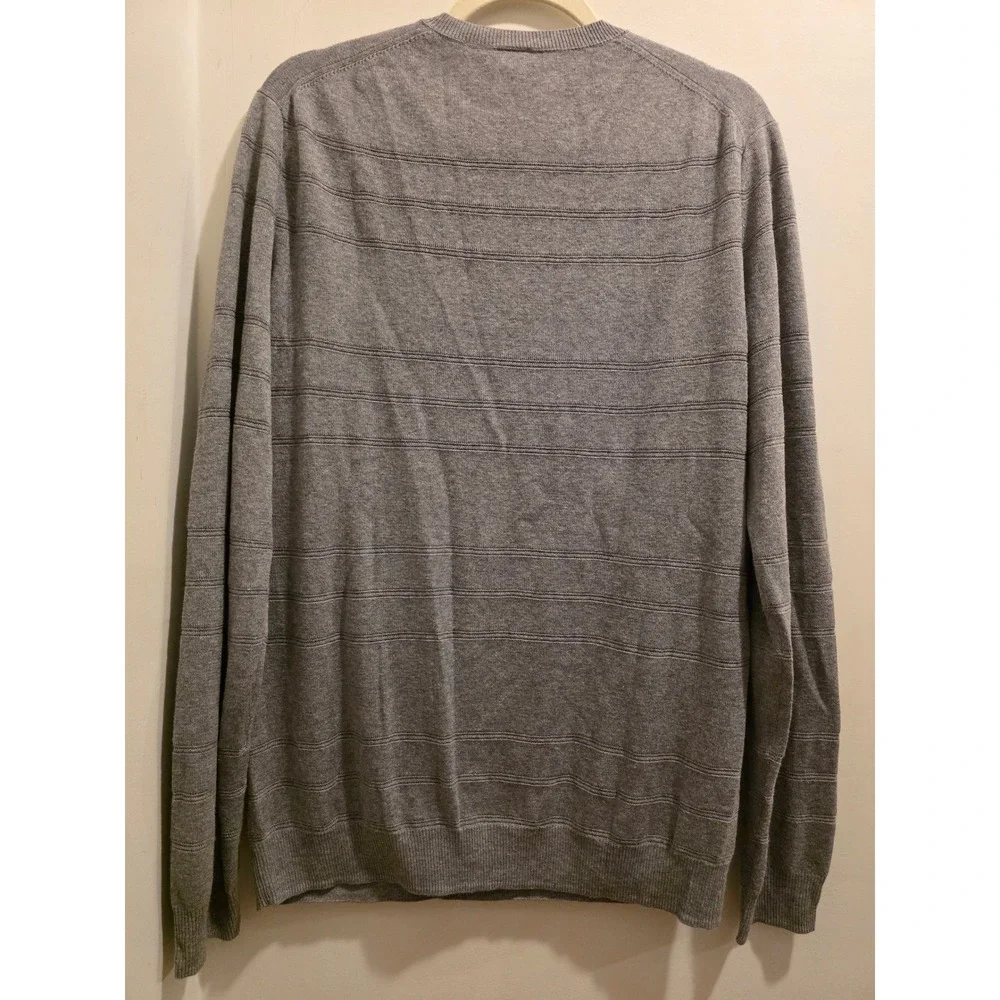 Armani Exchange Mens V-Neck Sweater Gray Textured Stripe AX Logo Medium